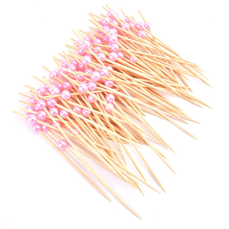 100Pcs Pearl Cocktail Picks Wooden Toothpick