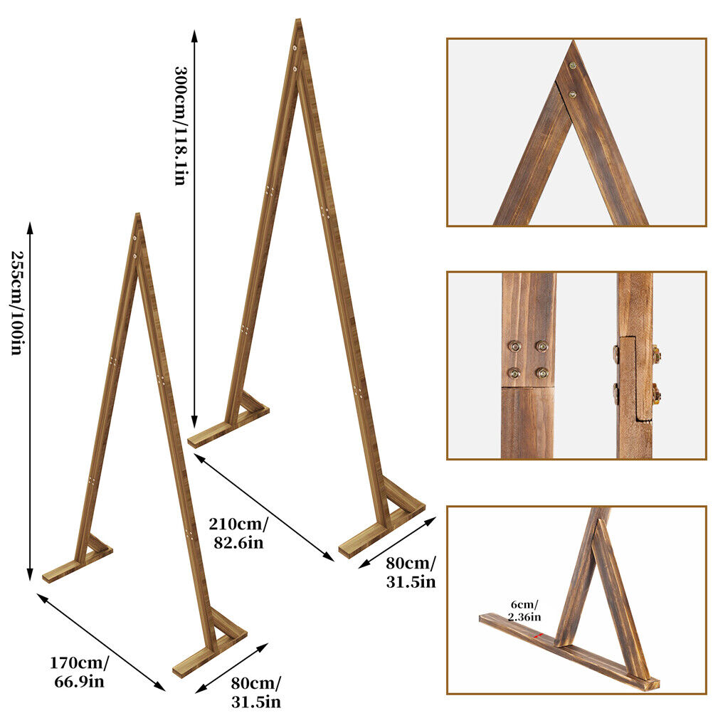 2PCS Large Tall Triangle Wood Wedding Arch Backdrop Stand