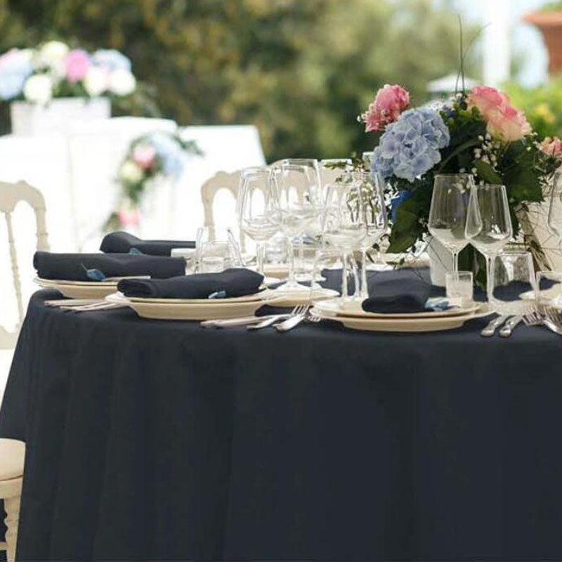 Round Polyester Tablecloth Wedding Event Party-Black (180cm)