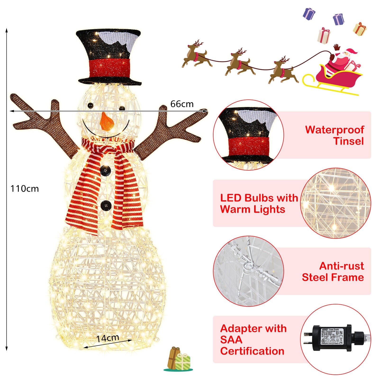 1.1M 3D Xmas Christmas Snowman Light LED Light