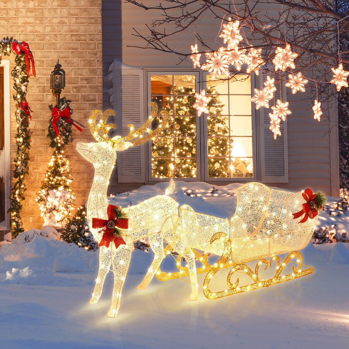 LED Christmas Reindeer Sleigh Xmas Indoor Outdoor Decor – Weddingandparty