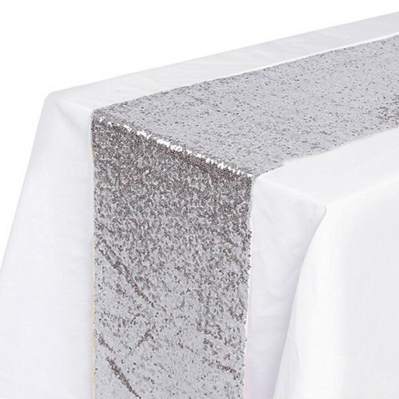 Sequin Table Runners Cloth Party Wedding Event(30*275cm)-Silver-5Pcs