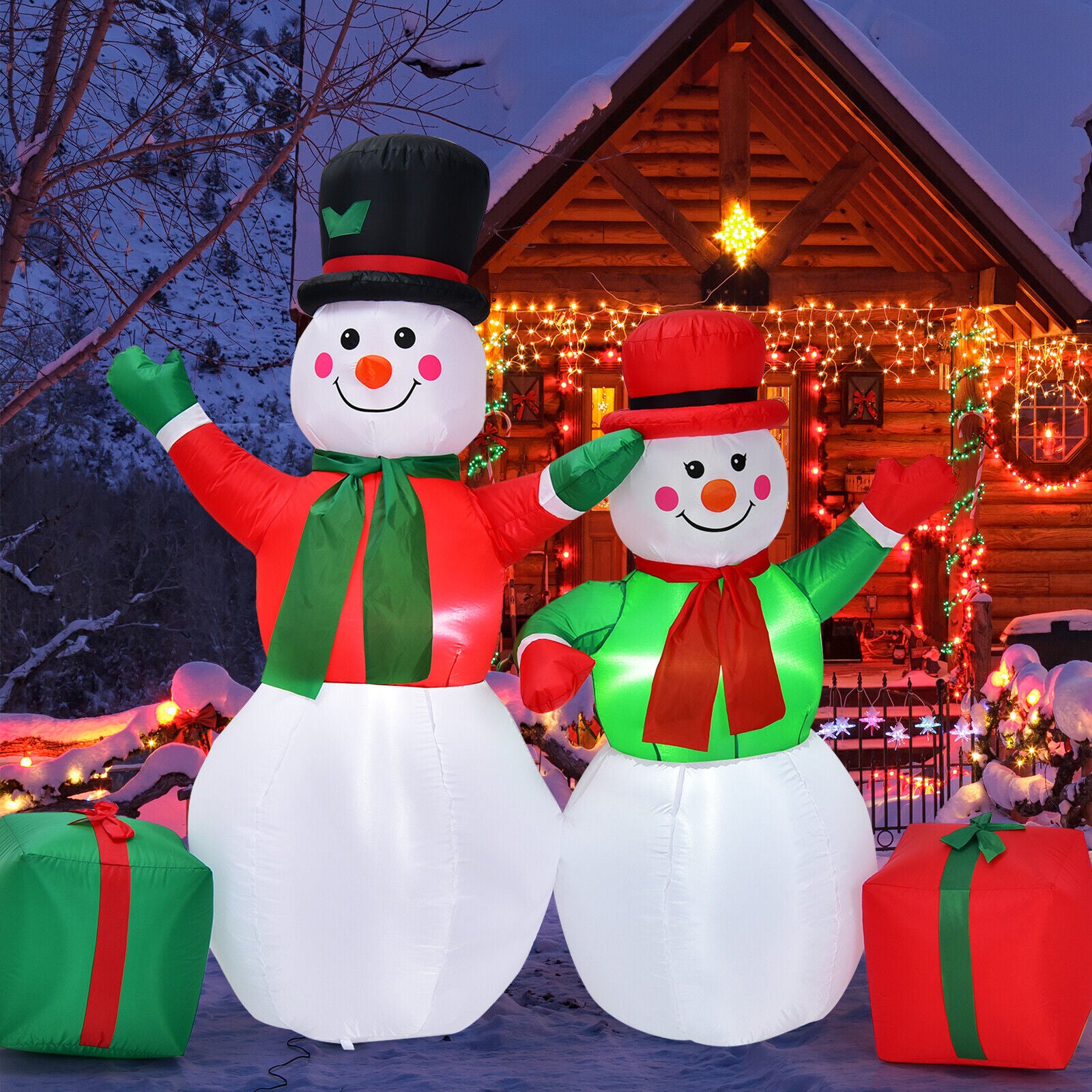 1.82M and 1.52M Christmas Inflatable Snowmen Decoration LED Lights