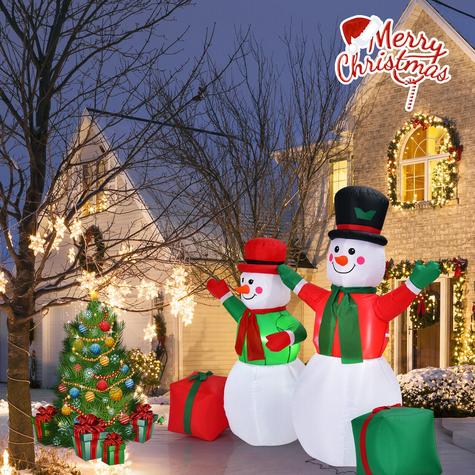 1.82M and 1.52M Christmas Inflatable Snowmen Decoration LED Lights