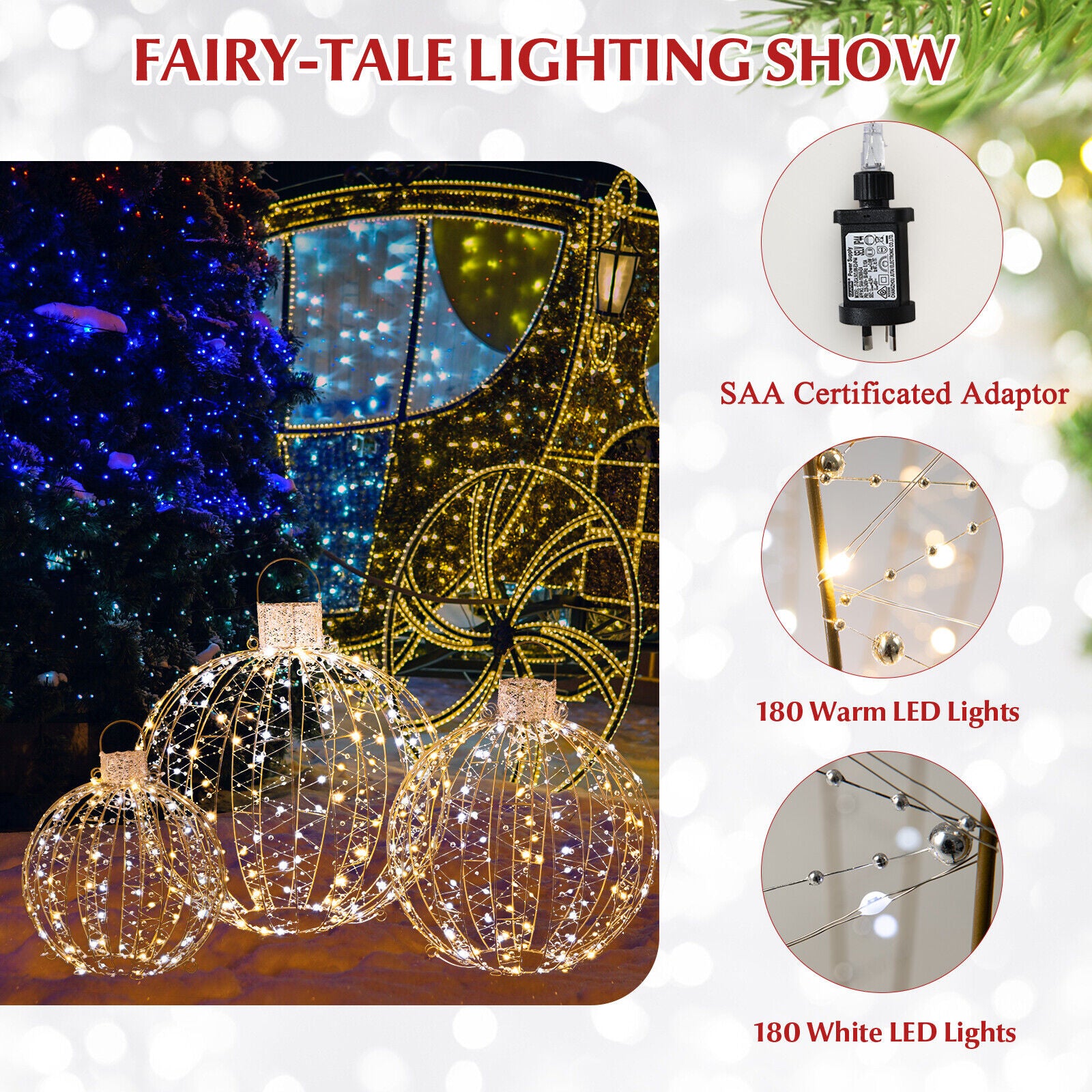 3 Pack LED Lights Balls Christmas Decoration Xmas