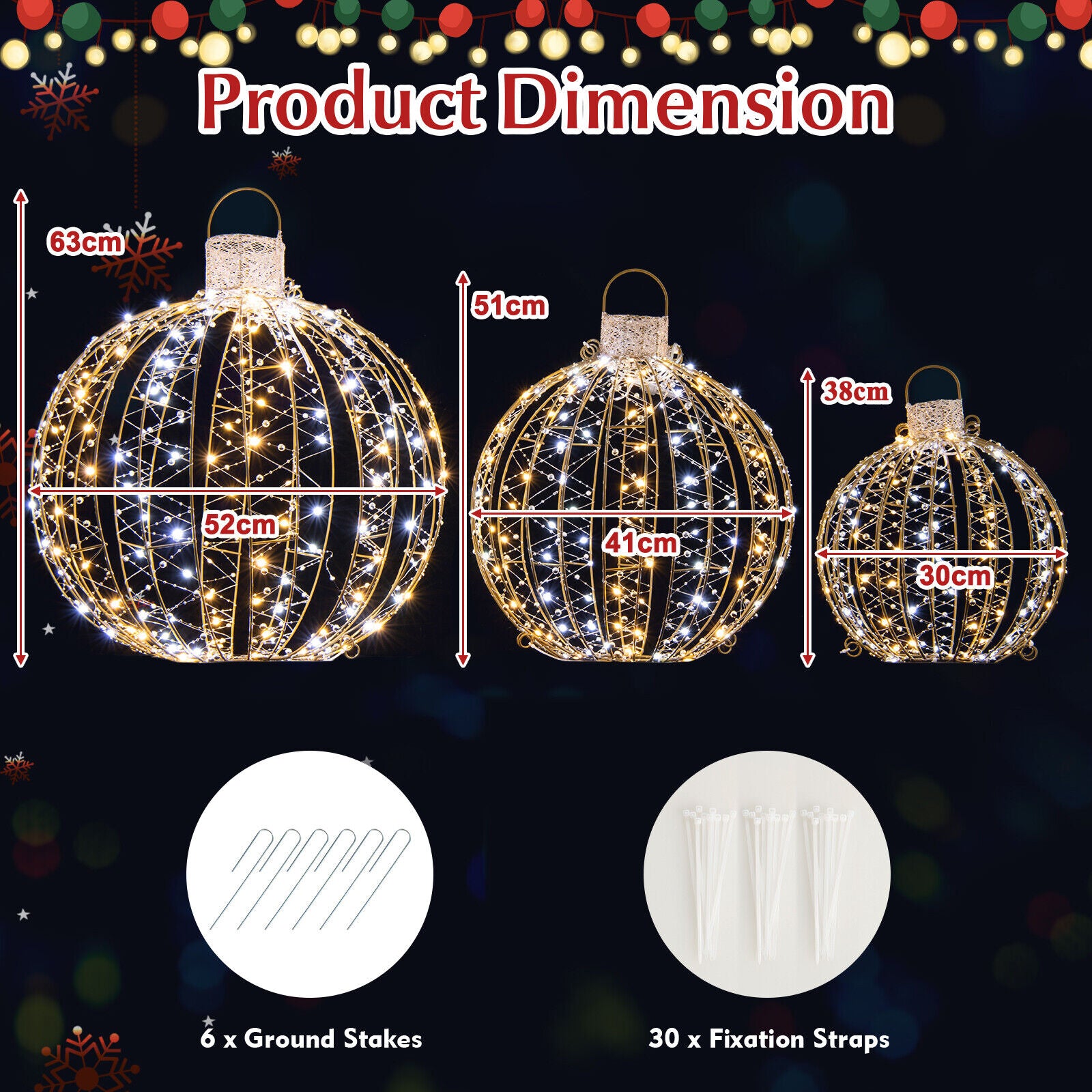 3 Pack LED Lights Balls Christmas Decoration Xmas