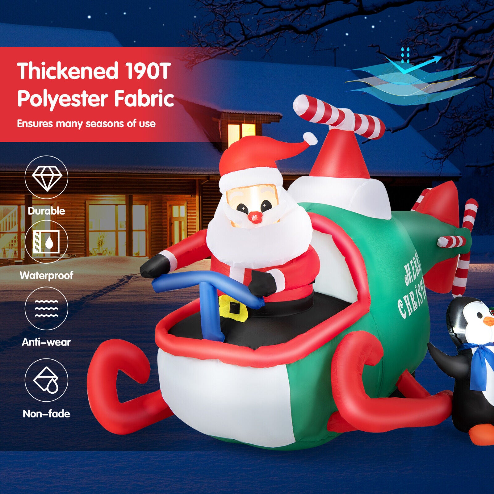 1.9M Christmas Inflatable Santa Claus with Penguins