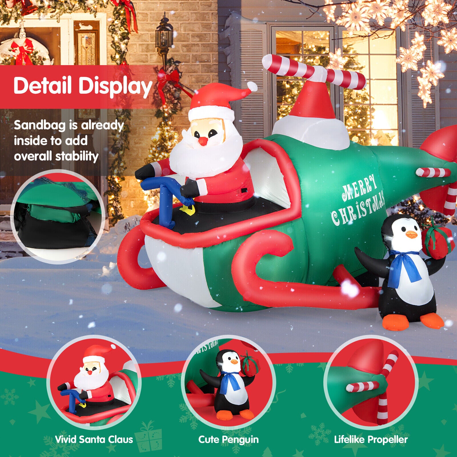 1.9M Christmas Inflatable Santa Claus with Penguins