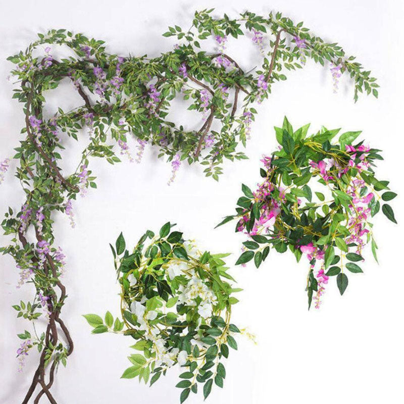 4 PCS Hanging Artificial Silk Wisteria Fake Flowers Plants Vines Event