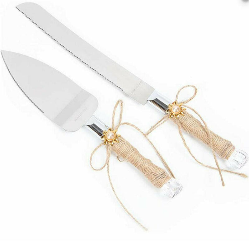 Rustic Style Stainless Steel Wedding Party Cake Knife and Serving Set