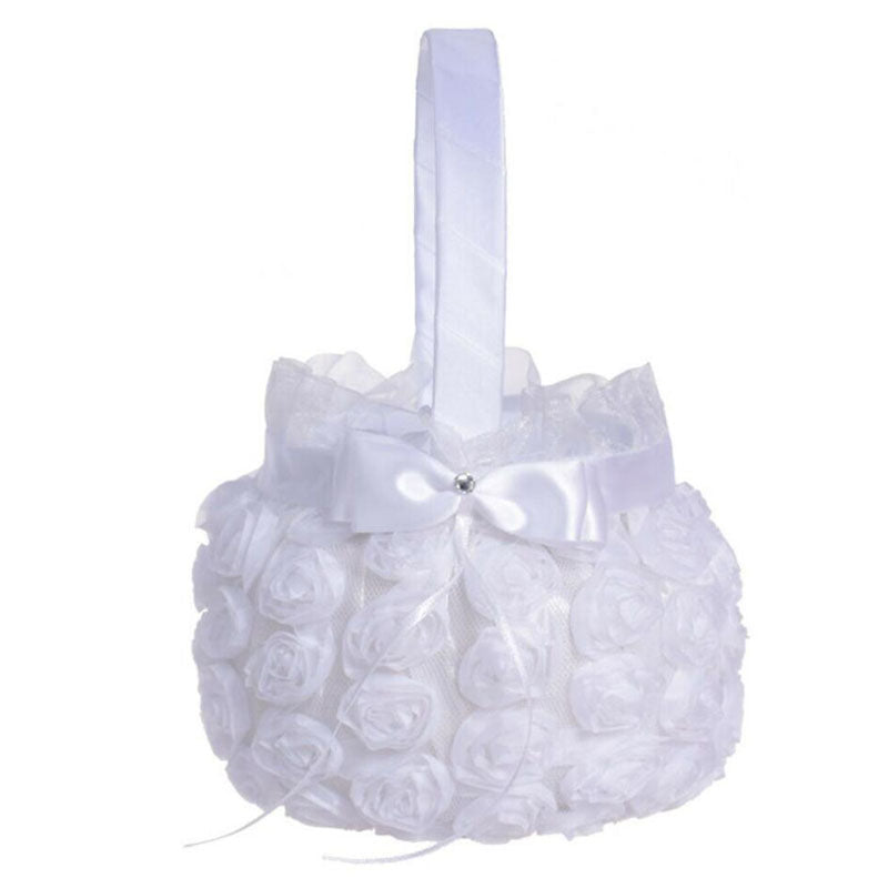 Bowknot White Satin Wedding Ceremony Party Flower Basket