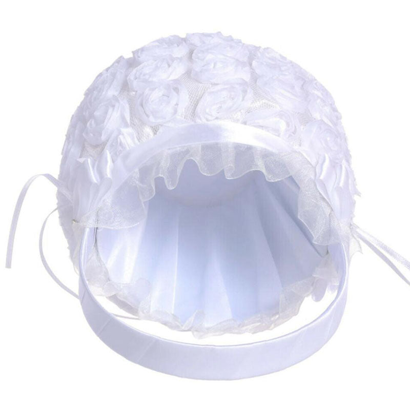 Bowknot White Satin Wedding Ceremony Party Flower Basket