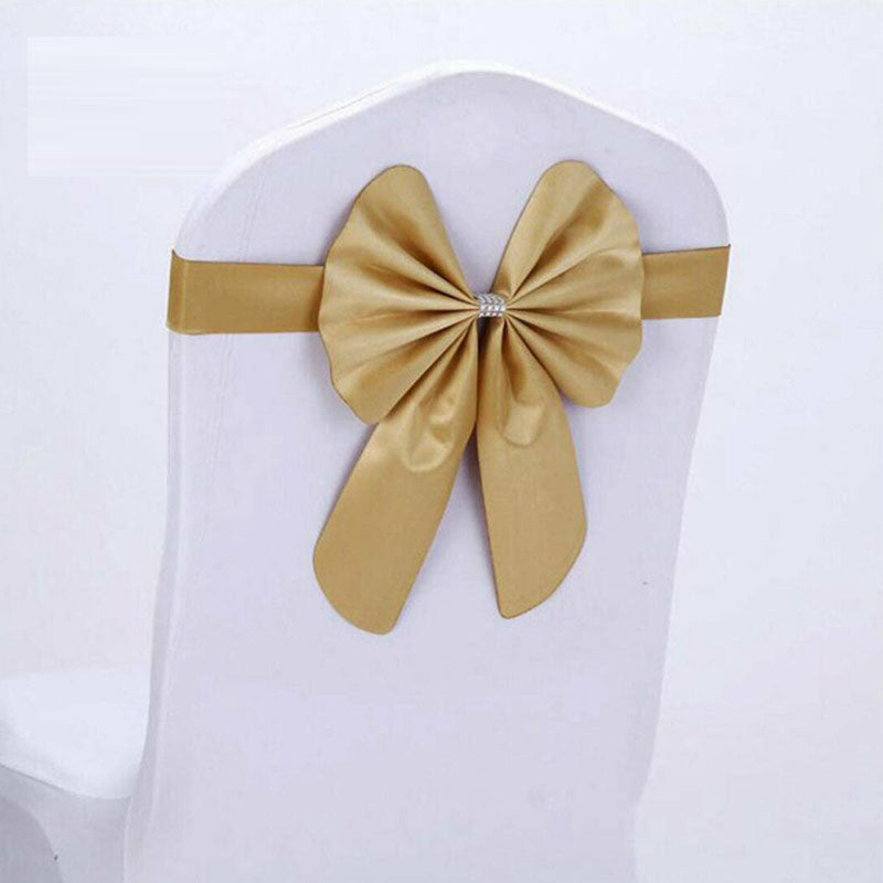 Elastic Satin Chair Sashes Cover Bow Band- Gold-20Pcs