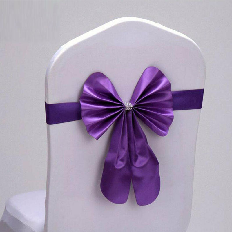 Elastic Satin Chair Sashes Cover Bow Band- Purple-20Pcs