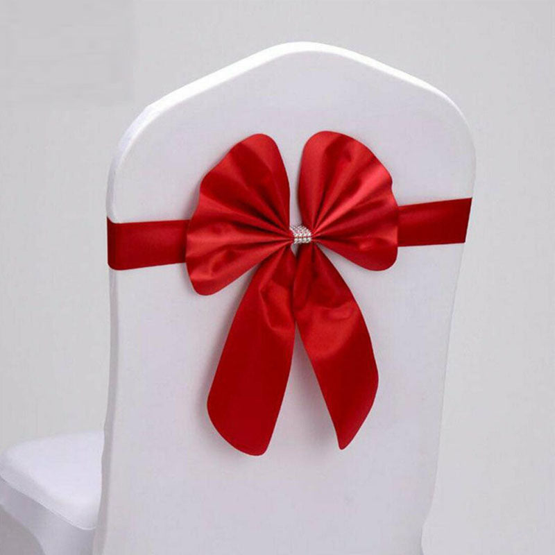 Elastic Satin Chair Sashes Cover Bow Band- Red-20Pcs