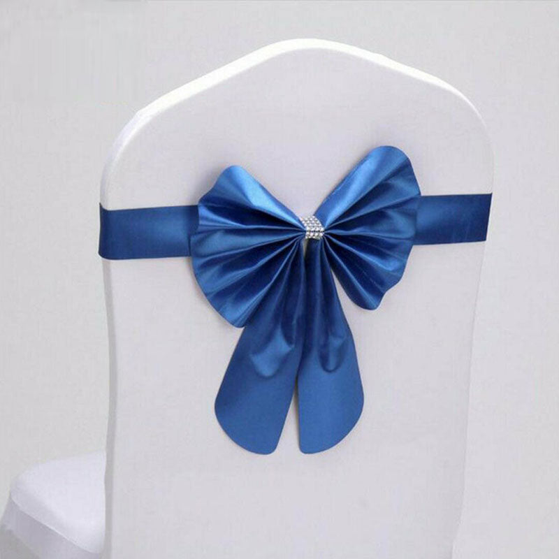 Elastic Satin Chair Sashes Cover Bow Band- Royal Blue-20Pcs