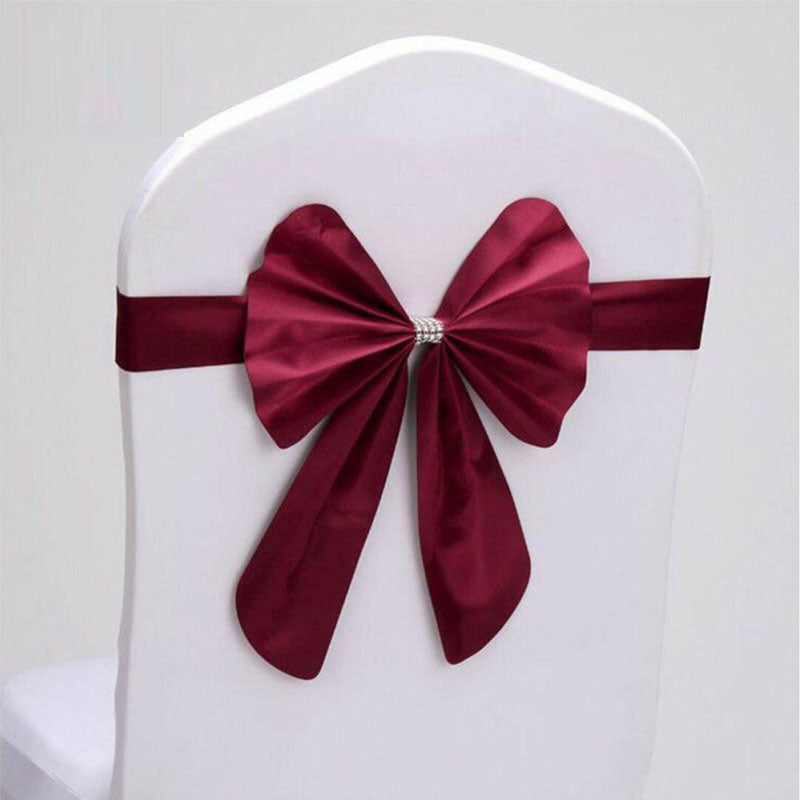 Elastic Satin Chair Sashes Cover Bow Band- Wine Red-20Pcs