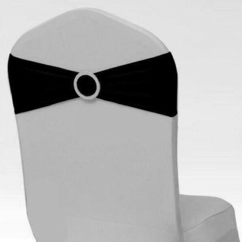 Lycra Spandex Chair Cover Bands Sashes With Buckle-Black-10Pcs