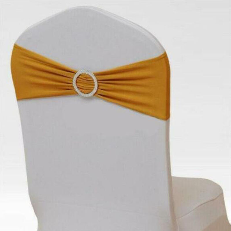 Lycra Spandex Chair Cover Bands Sashes With Buckle-Gold-10Pcs