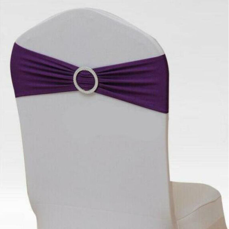 Lycra Spandex Chair Cover Bands Sashes With Buckle-Purple-10Pcs