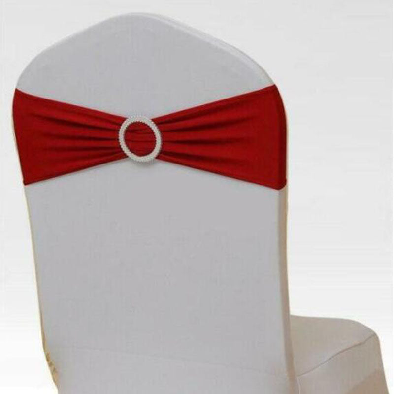 Lycra Spandex Chair Cover Bands Sashes With Buckle-Red-10Pcs