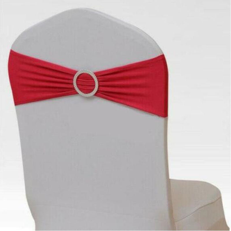 Lycra Spandex Chair Cover Bands Sashes With Buckle-Rose Red-10Pcs