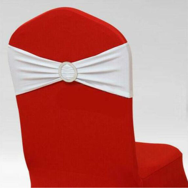 Lycra Spandex Chair Cover Bands Sashes With Buckle-White-10Pcs